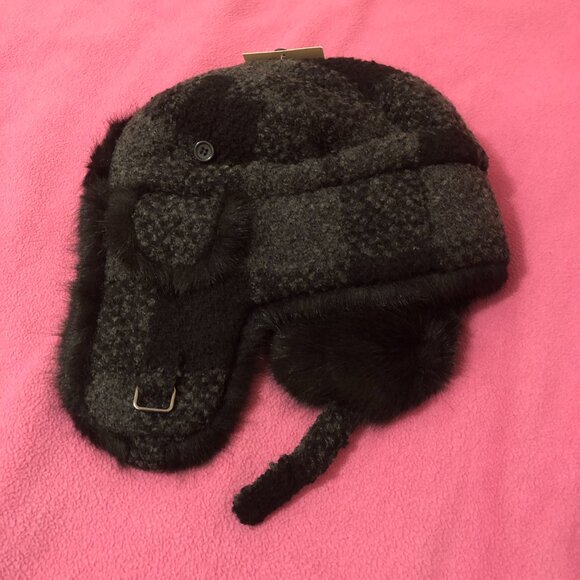 Denver Hayes Wool Blend Trapper hat - Black & gray pattern with black faux fur. - Picture 8 of 10
